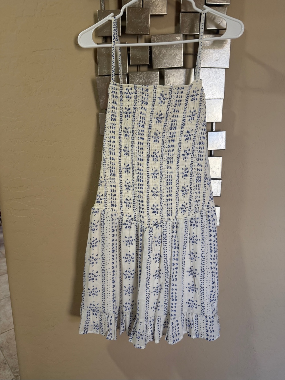 Derek Heart White Mini Dress with Blue Floral Print